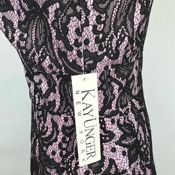 NWT Kay Unger Cocktail Dress Fit & Flare Sleeveless Pink Black Lace Size 6 Party - Picture 9 of 12